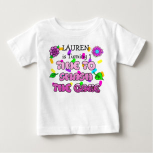 Födelsedagsflicka, namn och ålder, Smash Cake Tröj T Shirt