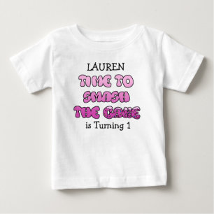 Födelsedagsflicka, namn och ålder, Smash Cake Tröj T Shirt