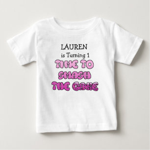 Födelsedagsflicka, namn och ålder, Smash Cake Tröj T Shirt