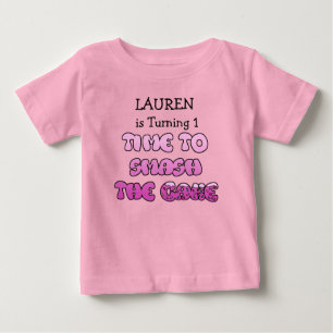 Födelsedagsflicka, namn och ålder, Smash Cake Tröj T Shirt