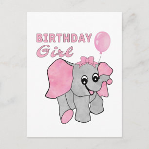 Födelsedagsflicka Rosa Baby Elefant Vykort