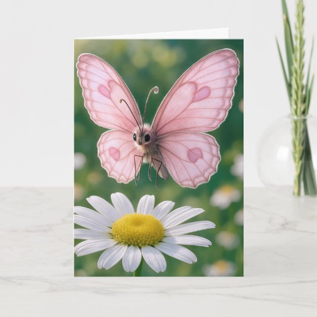 Födelsedagsflicka Rosa Fjäril Kort (Framsida)