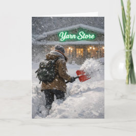 Födelsedagsflicka skottar snö till en garnbutik kort
