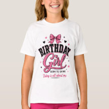 Födelsedagsflicka Tonårst-Shirt med Rosa Båge Graf