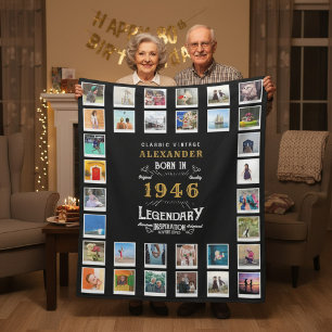 Födelsedagsfoto Collage Far Farfar 80 år Fleecefilt