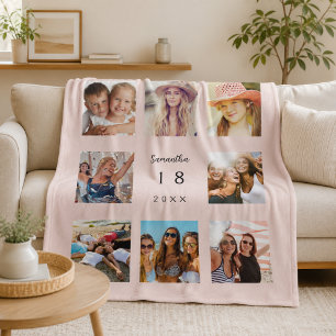 Födelsedagsfoto collage rosablush tjej kvinna fleecefilt