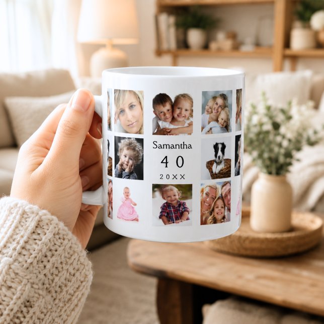 Födelsedagsfoto collage vit svart kaffemugg (Skapare uppladdad)