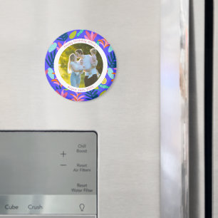 Födelsedagsfoto färgglatt modernt blommigt blått k magnet