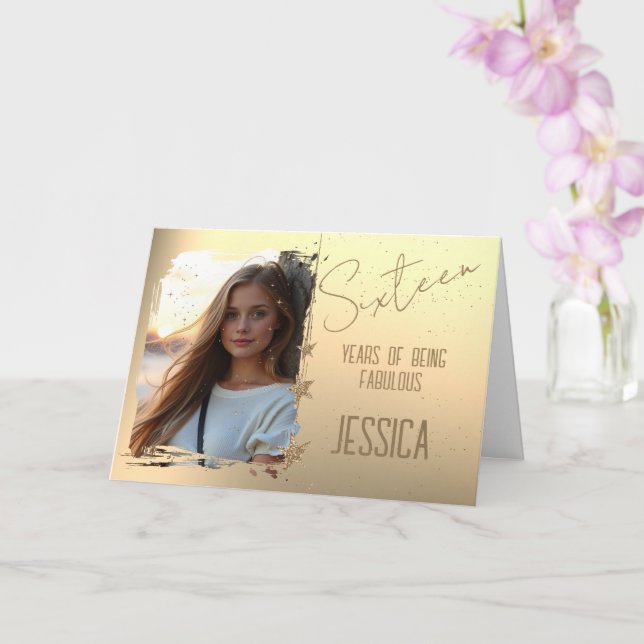 Födelsedagsfoto kort 16 år (Orkide)