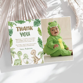 Födelsedagsfoto med djungeldinosaurier tack kort