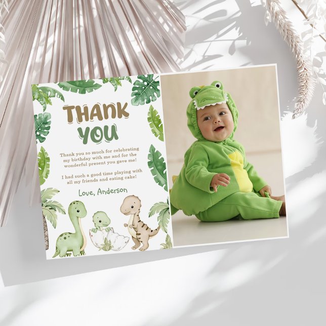 Födelsedagsfoto med djungeldinosaurier tack kort (Skapare uppladdad)