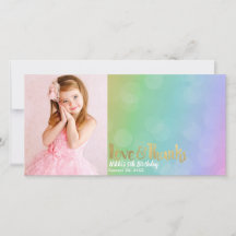 Födelsedagsfoto med regnbåge kärlek & tack tack
