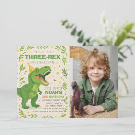 Födelsedagsfoto på pojke med Three-Rex dinosaurie Inbjudningar