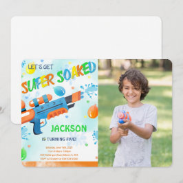 Födelsedagsfotoinbjudan med vattenpistol för pojke inbjudningar