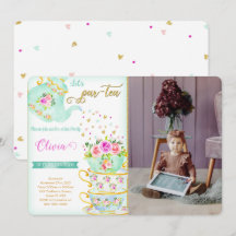 Födelsedagsfotoinbjudan till tesällskap