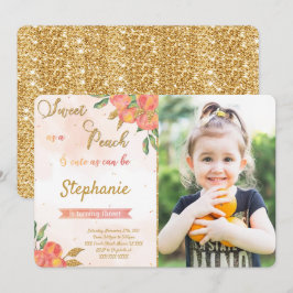 Födelsedagsfotoinbjudningar med persika inbjudningar