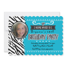 Födelsedagsfotoninbjudningar för tjej i teal och s