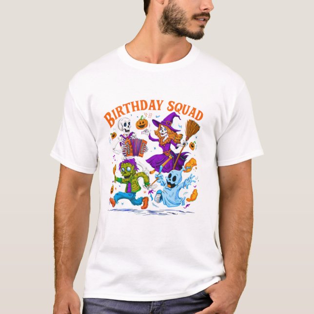 Födelsedagsgänget Roligt Halloween T Shirt (Framsida)