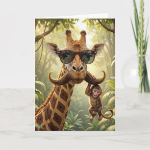 Födelsedagsgiraff med mustasch och apa kort