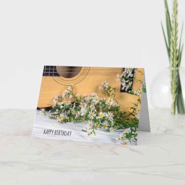 Födelsedagsgitarr med vilda blommor kort (Framsida)