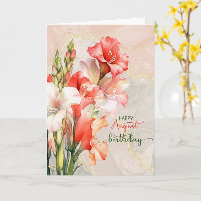Födelsedagsgladiolus augusti födelsemånad persika kort (Gul blomma)