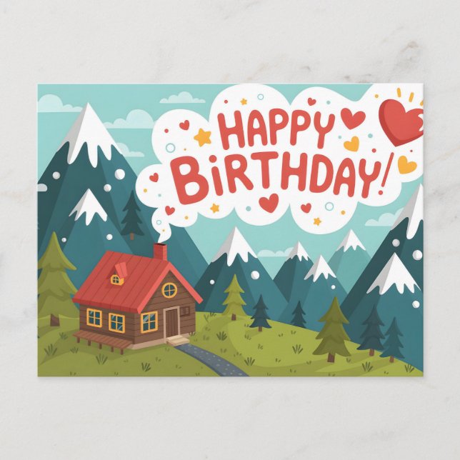 Födelsedagsgratulation "Happy Birthday" för stuga  Vykort (Framsida)