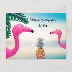 Födelsedagsgratulationer från Florida, rosa flamin Vykort