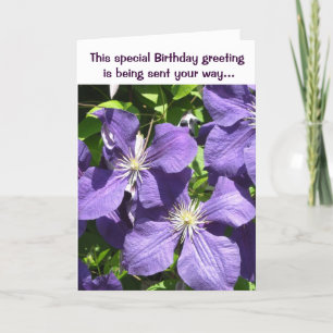 Födelsedagsgratulationer Lila Klematis Kort