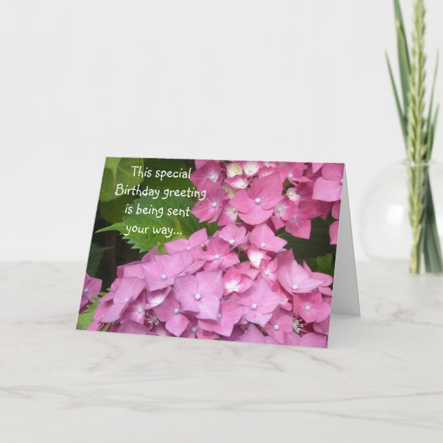 Födelsedagsgratulationer Rosa Hydrangeor Kort (Framsida)
