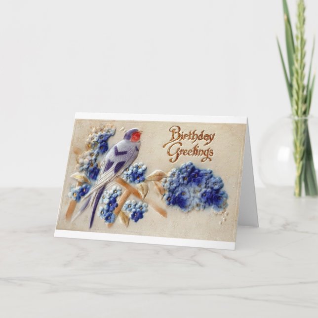 Födelsedagsgratulationer Vintage Tyg Fågel Postkor Kort (Framsida)