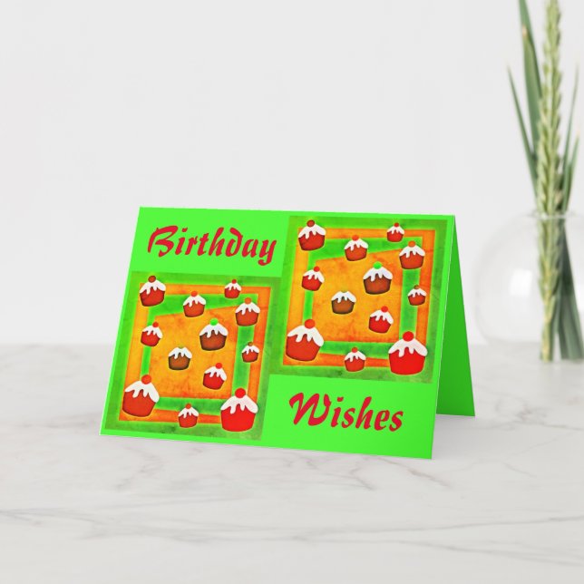 Födelsedagsgratulations & Cupcakes Kort (Framsida)
