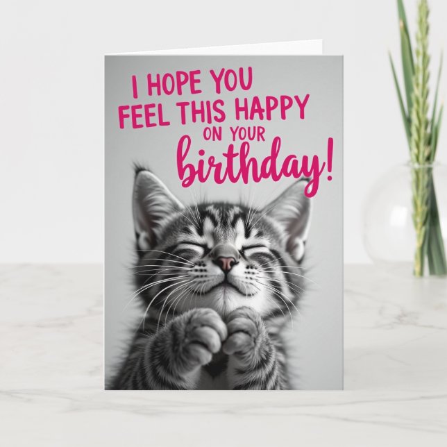 Födelsedagsgratulations Grå Katt Kort (Framsida)