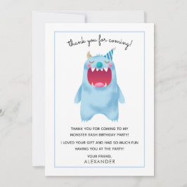 Födelsedagsgratulationskort för barn | Blå monster Tack Kort