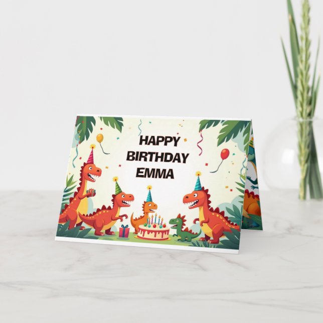 Födelsedagsgratulationskort för dinosaurier – Roll Kort (Framsida)
