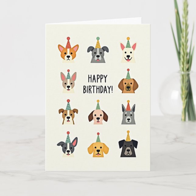 Födelsedagsgratulationskort för hundparty kort (Framsida)