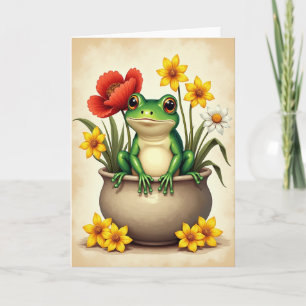 Födelsedagsgratulationskort med blommande groda kort