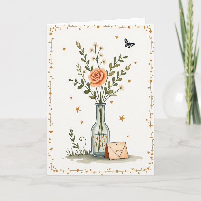 Födelsedagsgratulationskort med fjärilsblomning kort (Framsida)