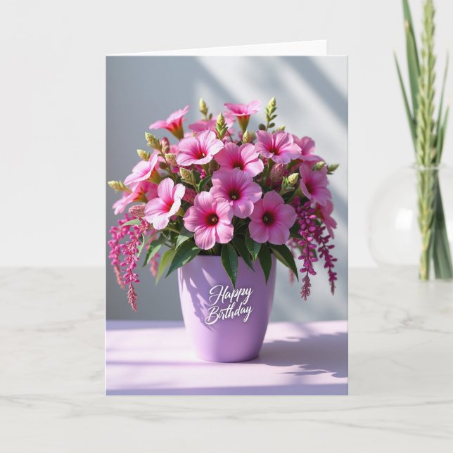 Födelsedagsgratulationskort med Magenta blomma Kort (Framsida)