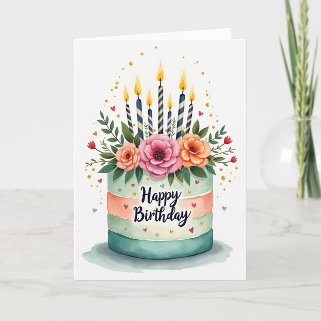 Födelsedagsgratulationskort med Pastellblomning Kort (Framsida)