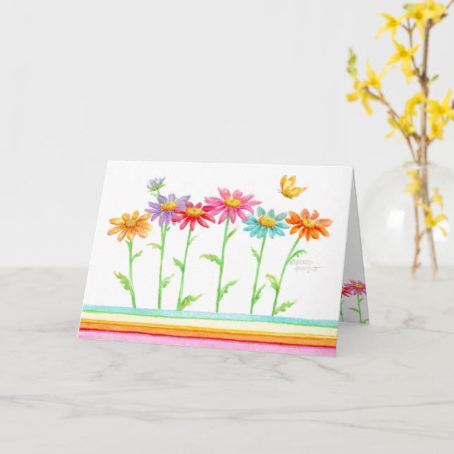 Födelsedagsgratulationskort med vackra regnbågsfär kort (Gul blomma)
