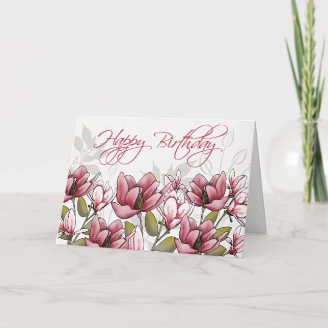 Födelsedagsgratulationskort med viskande magnolia kort (Framsida)