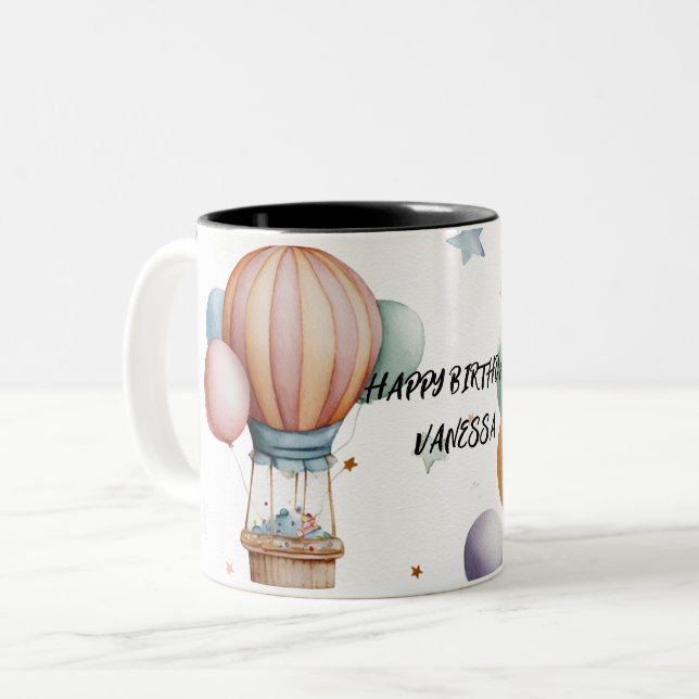 Födelsedagsgratulationsmugg – Färgglad ballongkons Två-Tonad Mugg (Framsida vänster)
