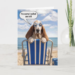 Födelsedagshumor Basset Hound på strandstol Kort
