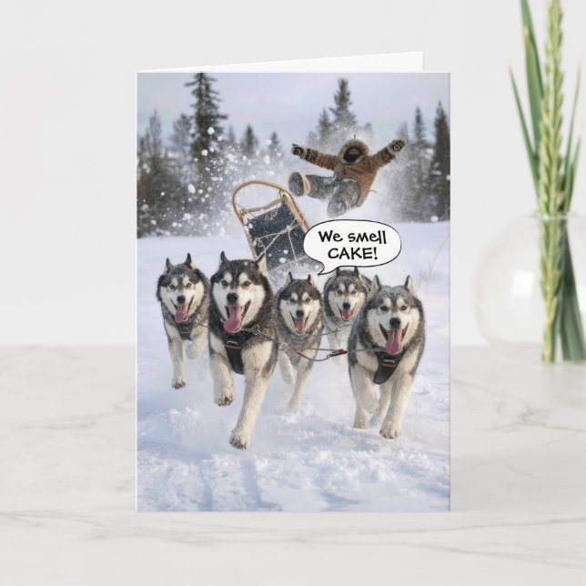 Födelsedagshumor Huskies drar en släde Kort (Framsida)