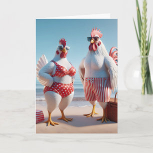 Födelsedagshumor Kycklingar på stranden Kort