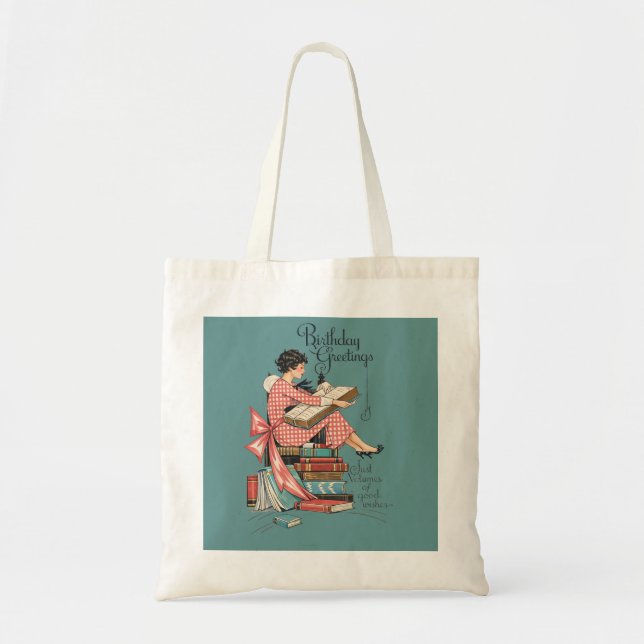 Födelsedagsillustration för bokälskare i vintage-s tygkasse (Framsidan)