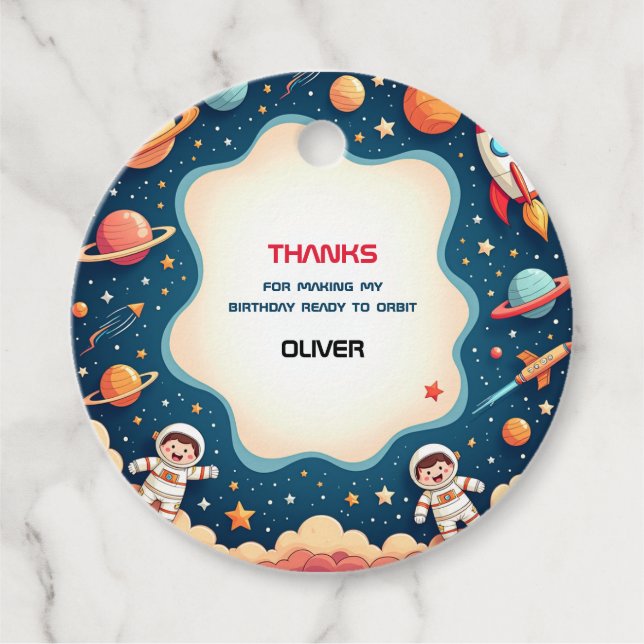 Födelsedagsinbjudan: Astronaut Boy Card Card Gåvor Etiketter (Framsida)
