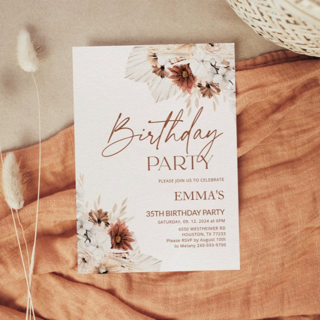 Födelsedagsinbjudan Boho Pampas Inbjudningar (Skapare uppladdad)