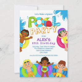 Födelsedagsinbjudan Boy Girl Bassäng Party 12:e Inbjudningar