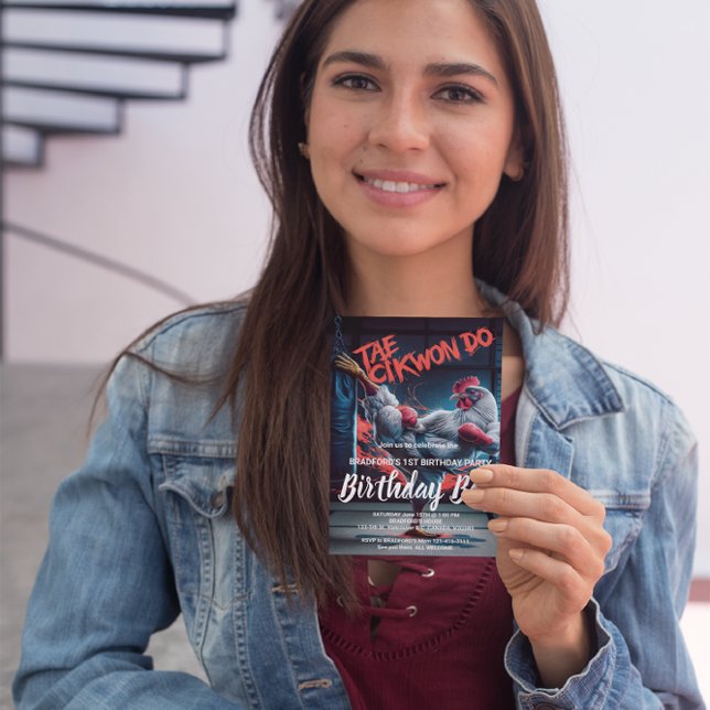 Födelsedagsinbjudan Dynamisk spark: Kampsportutöva Vykort (Skapare uppladdad)